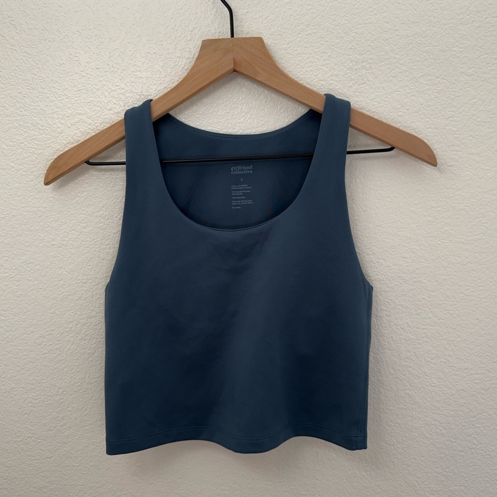 Girlfriend Collective Bella Scoop Tank Laguna Blue Small Shelf Bra Sleeveless - Picture 2 of 7